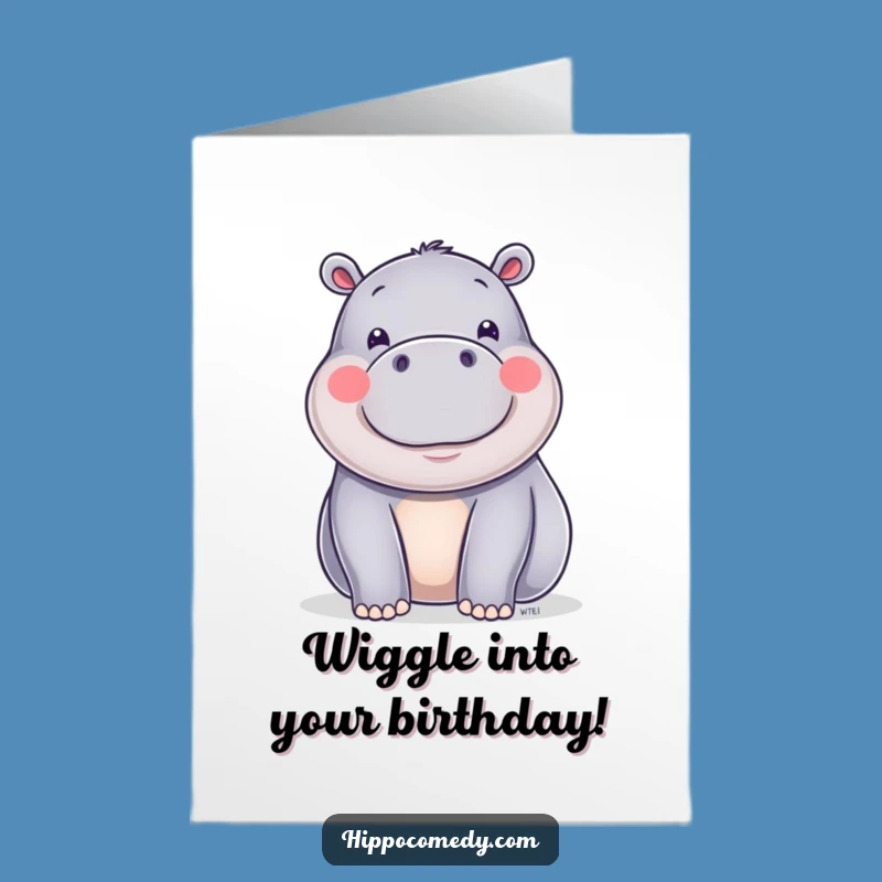 Free Printable Birthday Card: Wiggling Hippo Joy, Funny Downloadable Gift for a Groovy Celebration