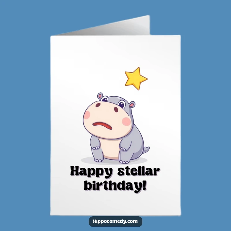Funny Free Printable Birthday Card: Surprised Hippo & Star - Downloadable Gift