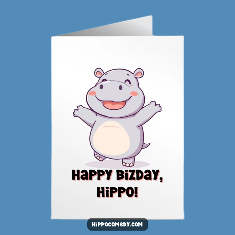 Funny Free Printable Birthday Card: Dancing Hippo - Joyful Downloadable Gift