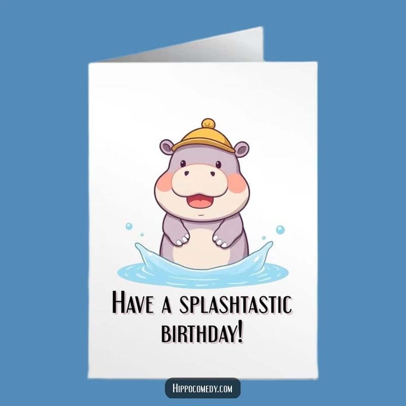 Free Printable Birthday Card: Hippo in Hat, Splashing Fun, Hilarious DIY Gift!