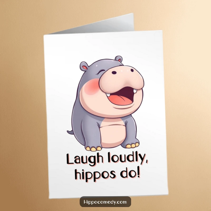 Funny Free Printable Birthday Card: A hippo's mouth wide open in a silent, joyous laugh.