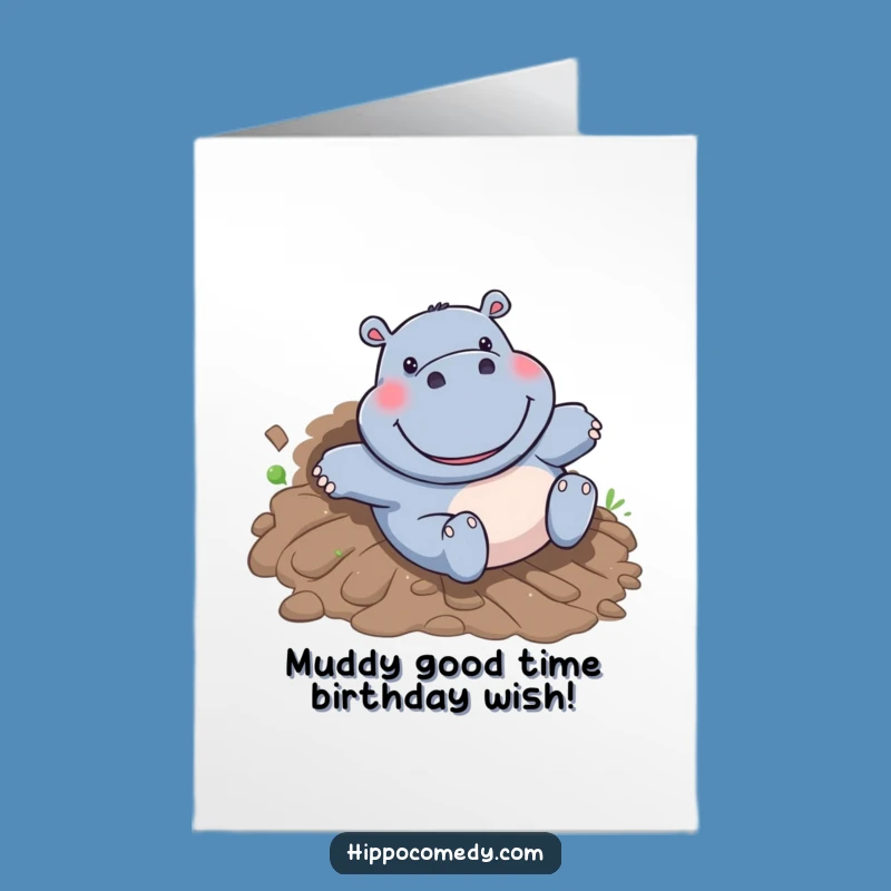 Funny Free Printable Birthday Card: Muddy Hippo Slide - Hilarious Downloadable Gift