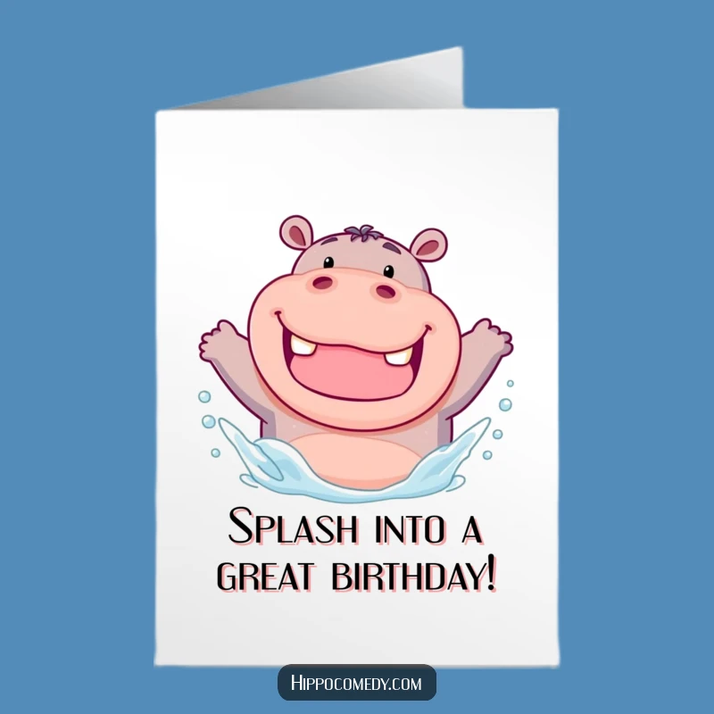 Funny Free Printable Hippo Birthday Card - Splashing Grin, Downloadable Gift