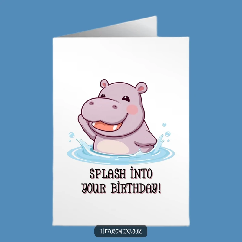 Free Printable Birthday Card: Fun Hippo Splash Grin Downloadable Gift