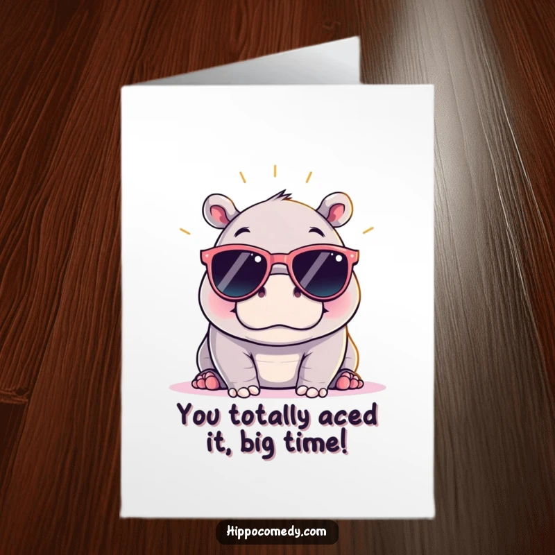 Funny Free Printable Congrats Card: A Kawaii Hippo in Sunglasses, Soaking Up the Sun.