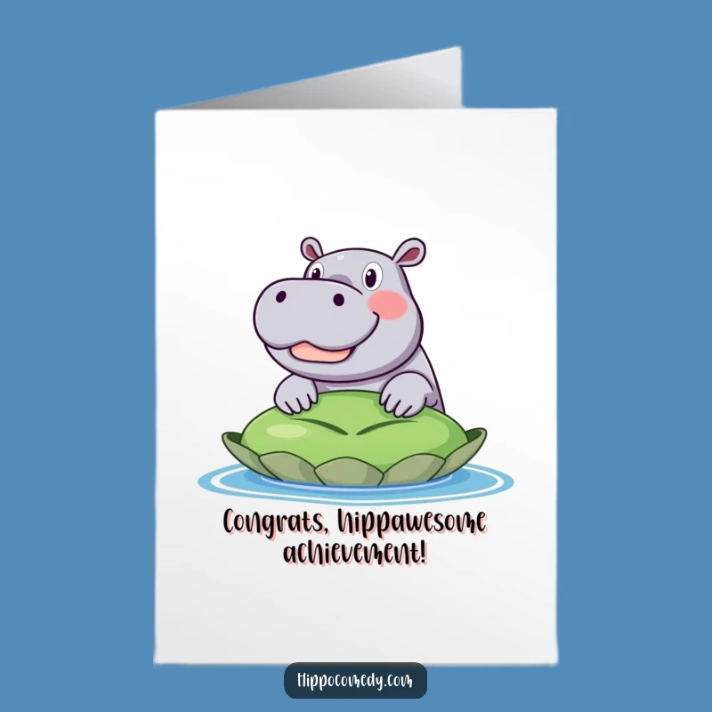 Free Printable Congrats Card: Excited Hippo Lily Pad for a Cheerful Downloadable Gift