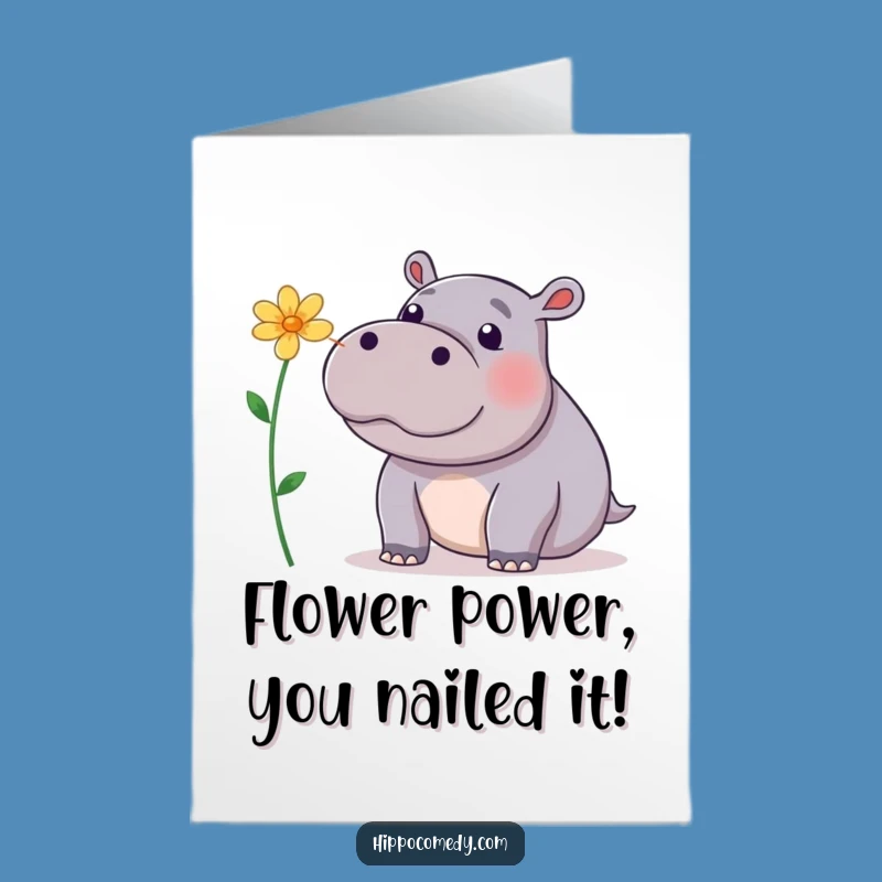 Free Printable Congrats Card: Hippo Flower Balance, Perfect Funny Downloadable Gift