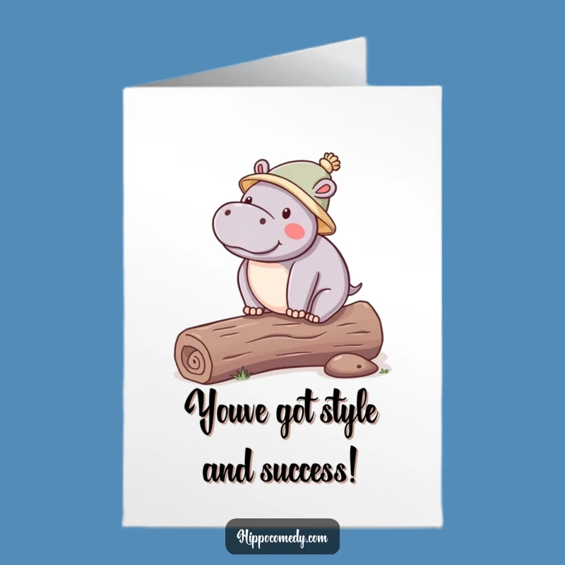 Free Printable Congrats Card: Balancing Hippo, Amusing Downloadable Greeting for Success