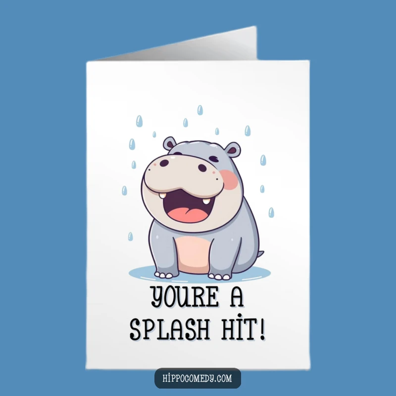 Free Printable Congrats Card: Delighted Hippo Catching Rain, Funny Downloadable Gift