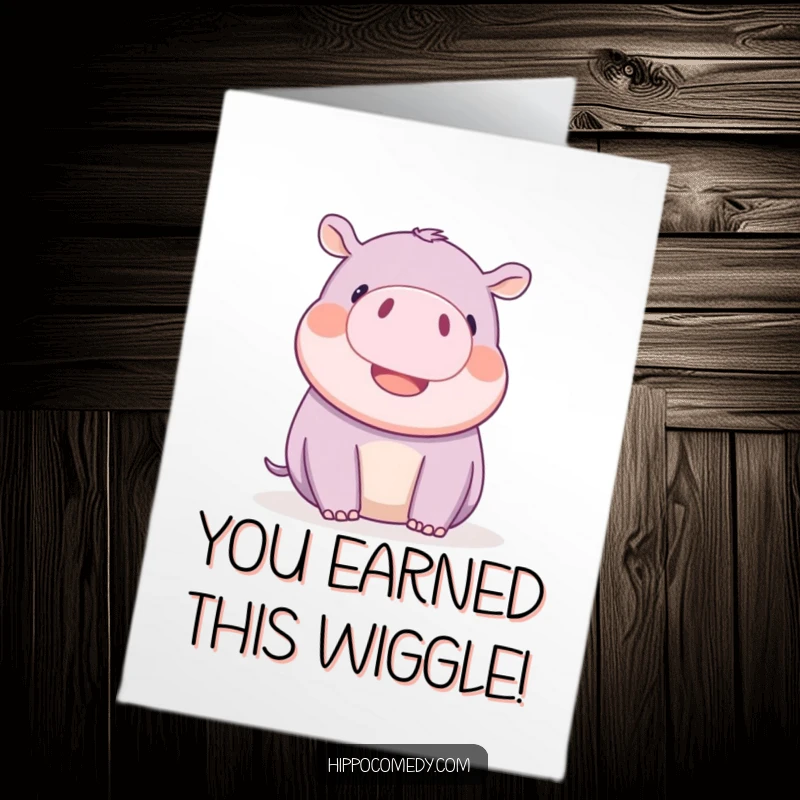 Funny Free Printable Congratulations Card: A kawaii hippopotamus is playfully wiggling its tiny ears, expressing immense delight and congratulations.