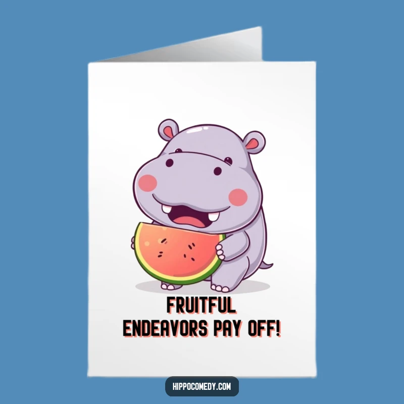 Free Printable Congrats Card: Happy Hippo Eating, Cheerful Downloadable Greeting for Joy