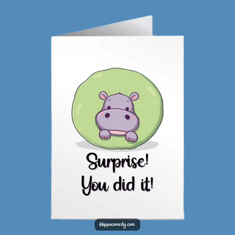 Free Printable Congrats Card: Hippo's Surprise Win, Funny Downloadable Gift for Big News