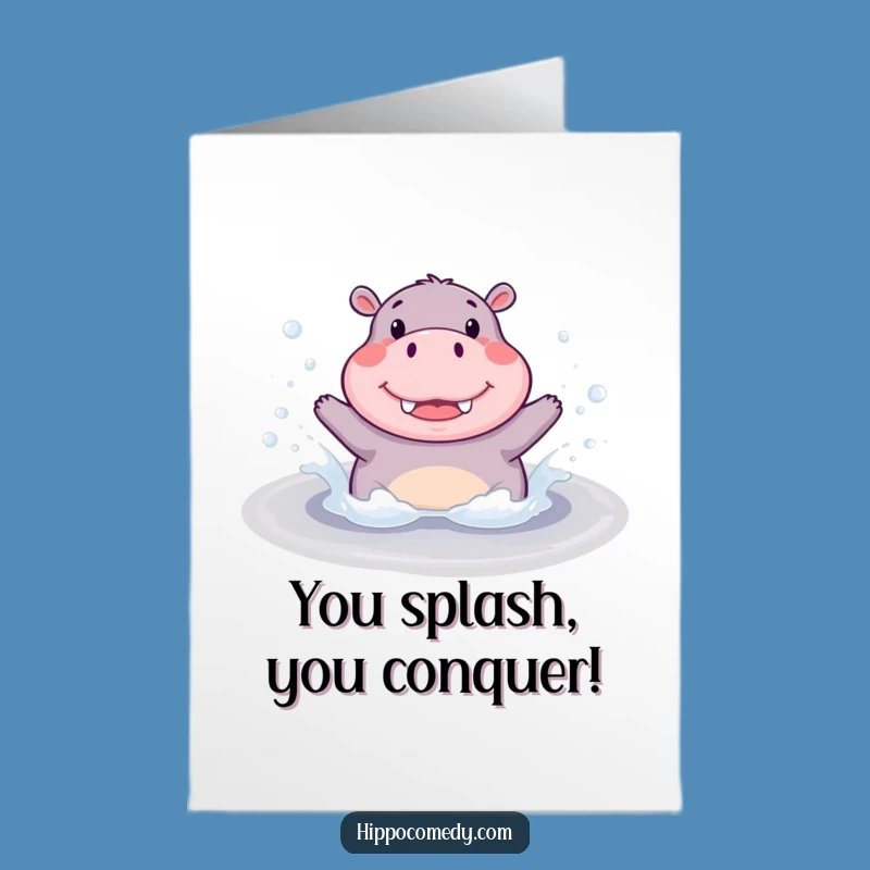 Free Printable Congrats Card: Joyful Hippo Splash, Perfect Funny Downloadable Gift