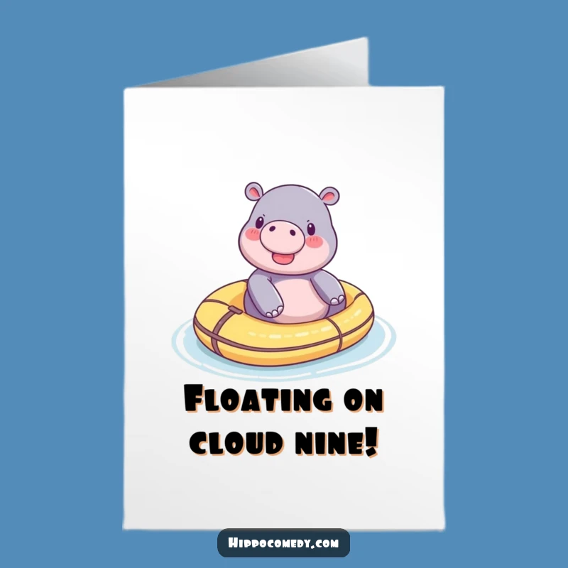 Free Printable Congrats Card: Relaxed Hippo on Raft, Peaceful Downloadable Gift for Achievements
