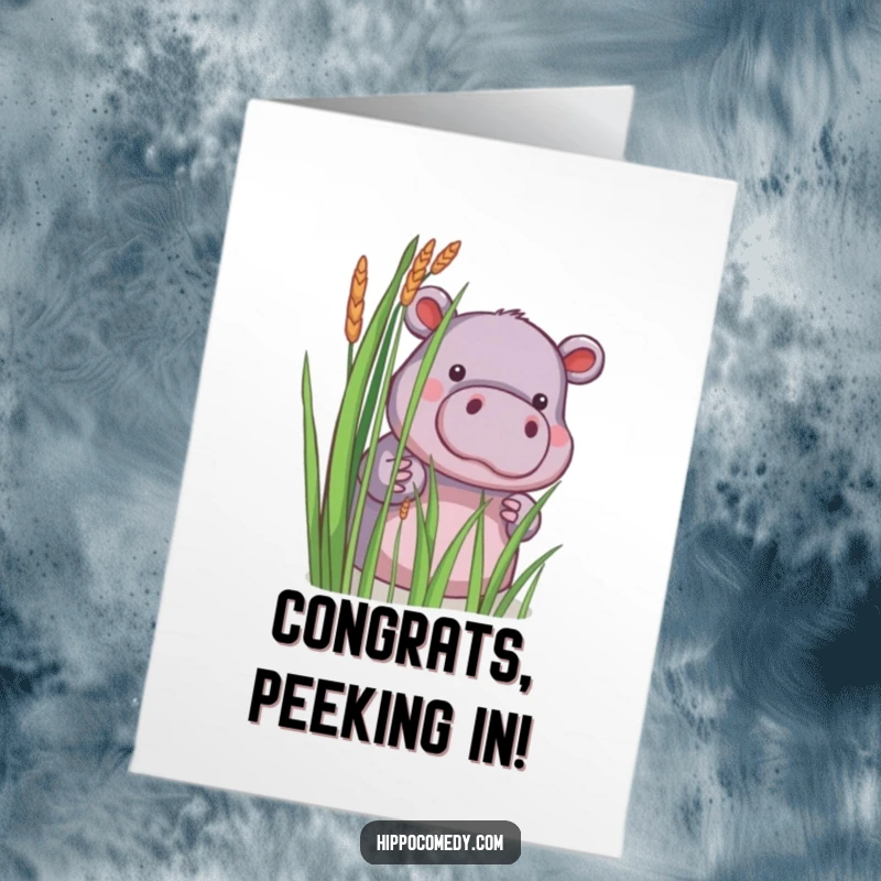 Funny Free Printable Congratulations Card: Little hippopotamus peeking out from behind reeds. Sweet and understated.