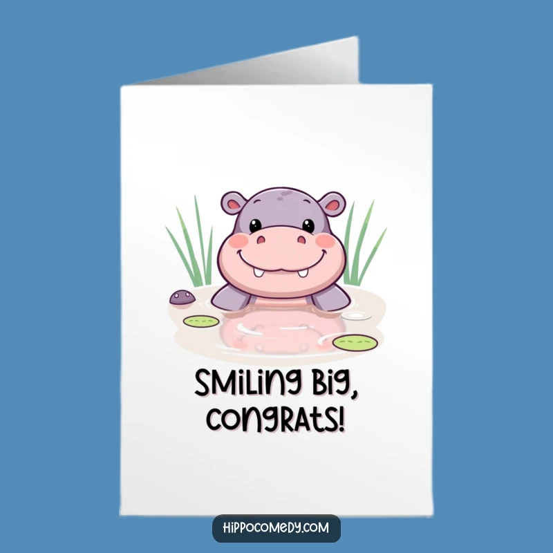 Free Printable Kawaii Hippo Congrats Card: Smiling Pond Peek Download