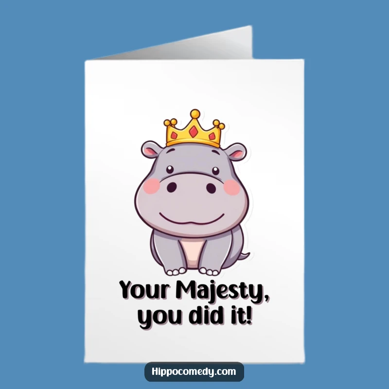 Hilarious Free Printable Congrats Card: Crowned Hippo - Pompous Downloadable Gift