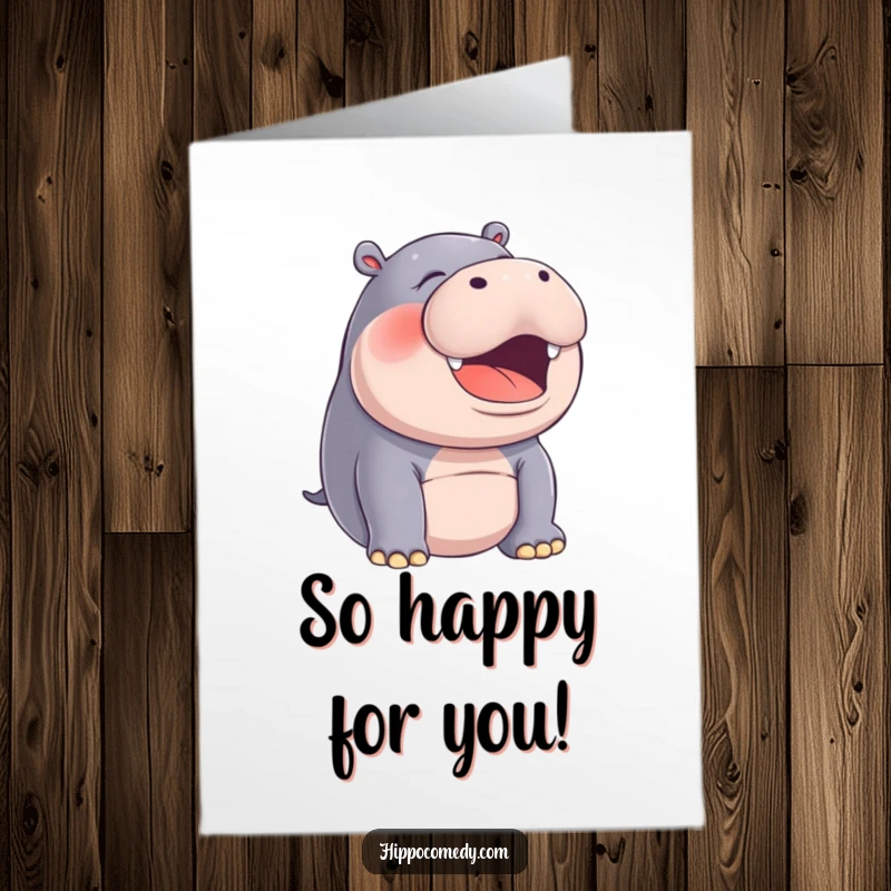 Funny Free Printable Congrats Card: A hippo's wide-open mouth showing a silent, ecstatic laugh.