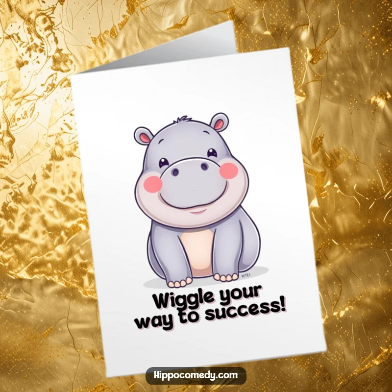 Funny Free Printable Congrats Card: A shiny hippo does a happy wiggle, celebrating your success with pure, unadulterated joy.