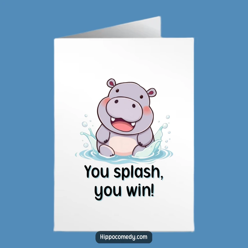Free Printable Congrats Card: Hippo Splash Celebration, Funny Downloadable Gift for Success