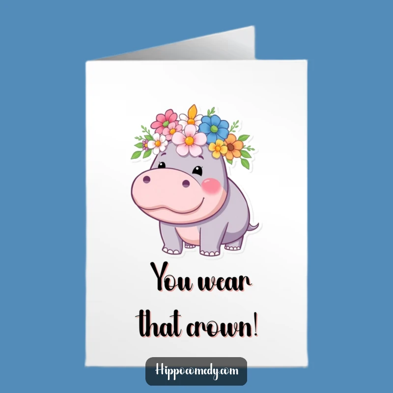 Free Printable Congrats Card: Majestic Hippo Flower Crown, Glamorous Downloadable Gift