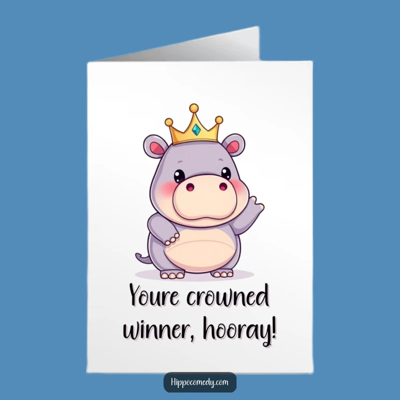 Free Printable Congratulations Card: Adorable Hippo King Crown Downloadable Funny Gift