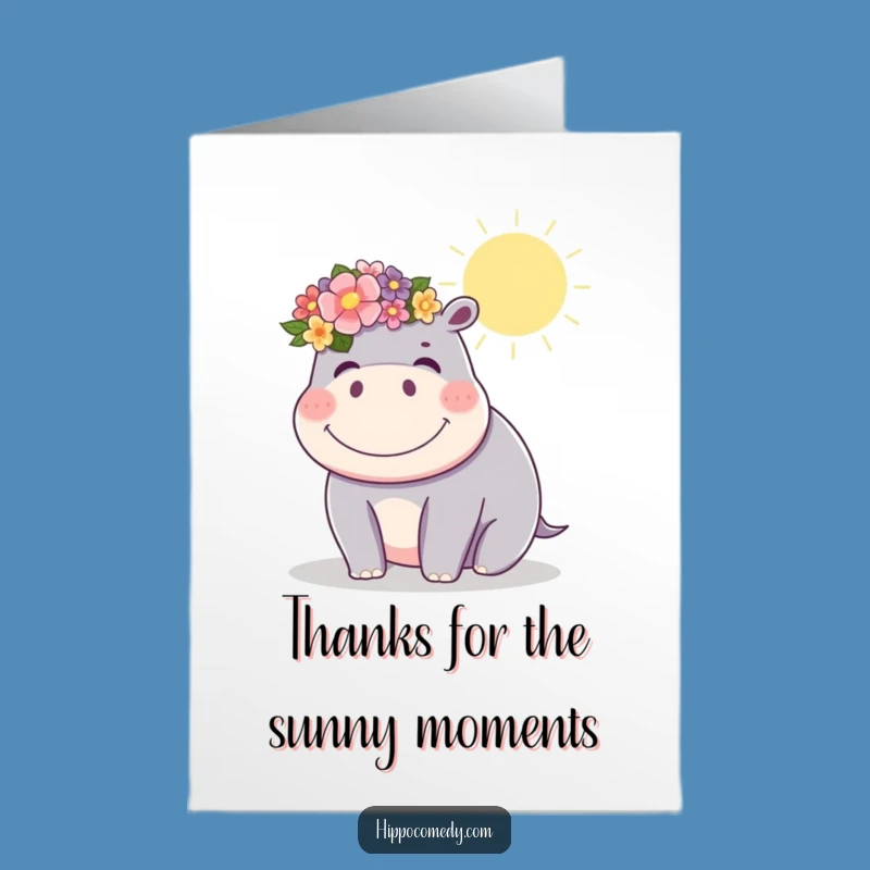 Free Printable Sweet Thank You Card: Giggling Flower Hippo, Thoughtful DIY Gift