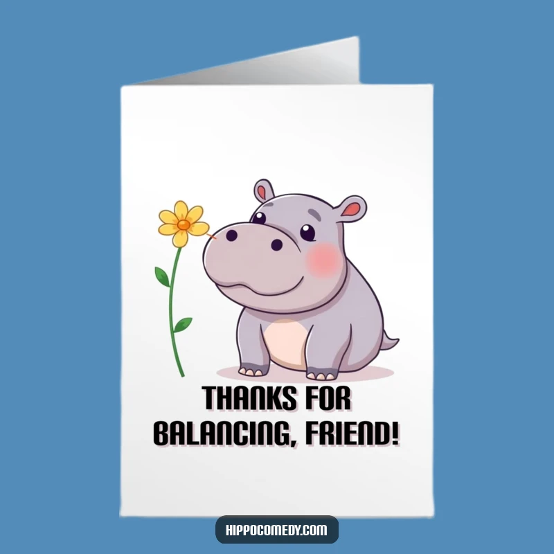 Free Printable Thank You Card: Hippo Flower Balance, Perfect Funny Downloadable Gift