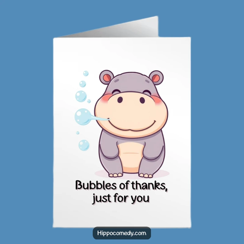 Free Printable Thank You Card: Smiling Hippo Bubbles, Funny Downloadable Gift