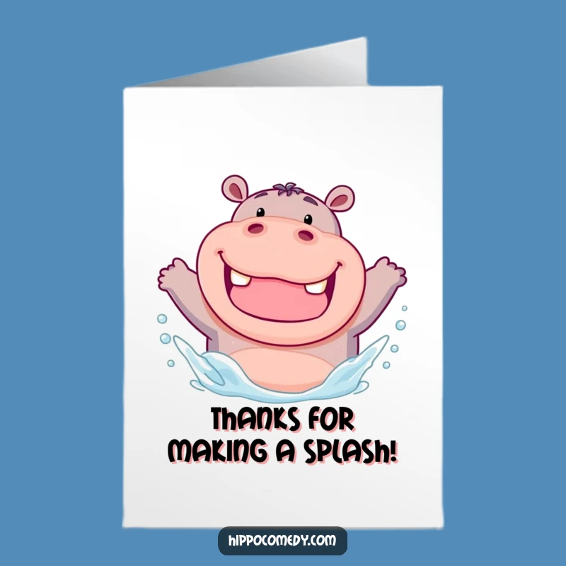 Free Printable Thank You Card - Splashing Hippo, Cute Downloadable Gift