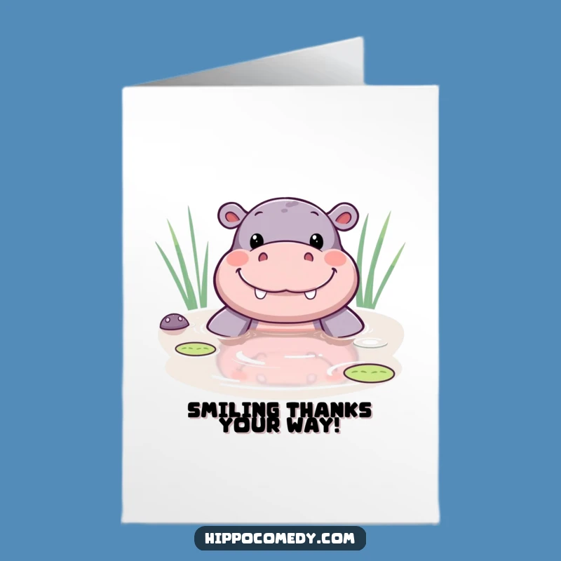 Free Printable Kawaii Hippo Thank You Card: Grateful Pond Smile
