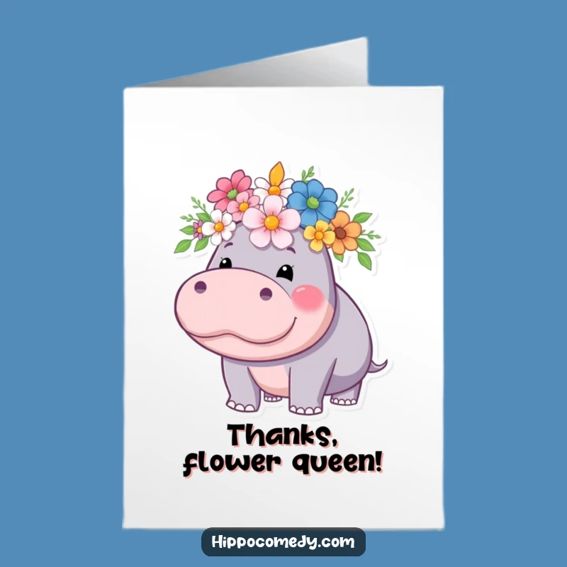 Free Printable Thank You Card: Gracious Hippo Flower Crown, Charming Downloadable Gift