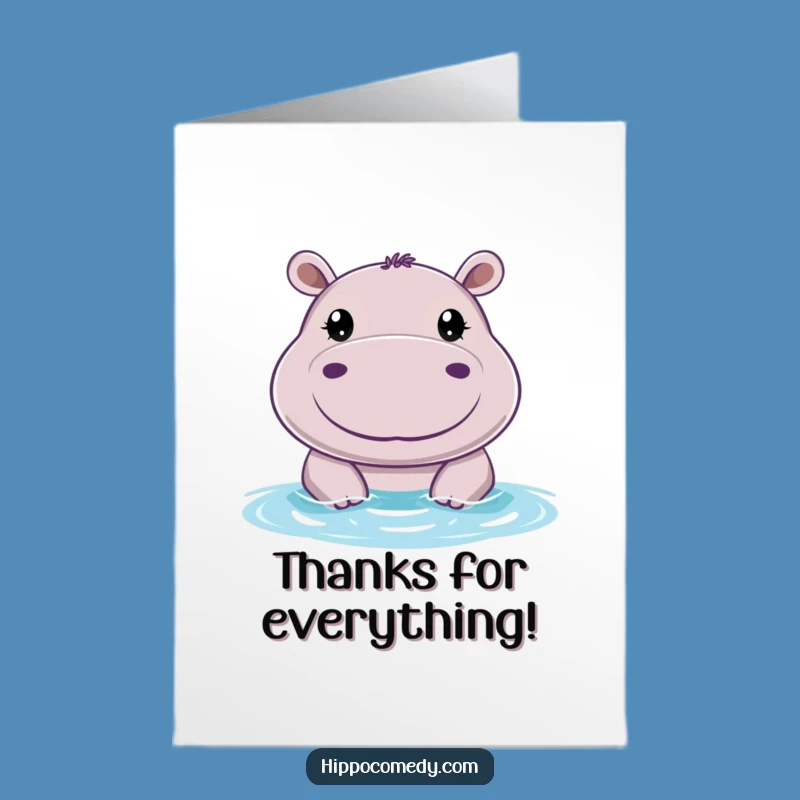 Free Printable Thank You Card - Cheerful Hippo, Cute Downloadable Gift