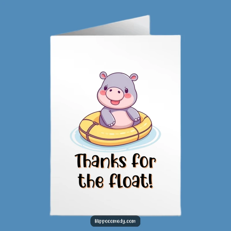 Free Printable Thank You Card: Serene Hippo on Raft, Calm Downloadable Gift for Gratitude