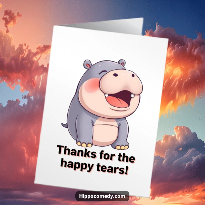 Funny Free Printable Thank You Card: A hippo laughs silently with pure joy, thanking you.