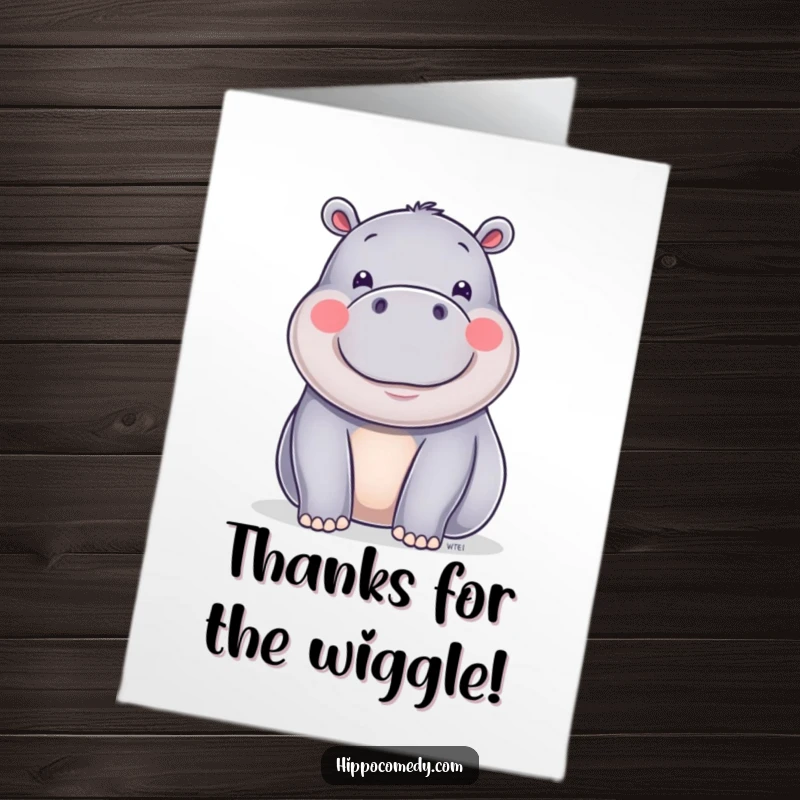 Funny Free Printable Thank You Card: A shiny hippo does a delightful wiggle, offering a humorous and heartfelt thank you.