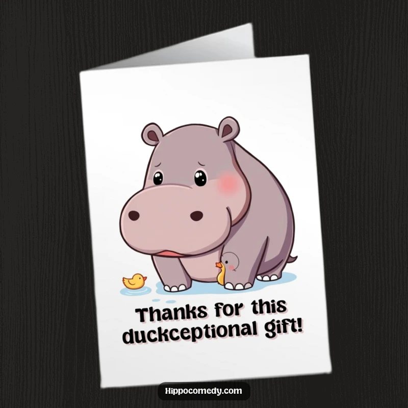 Funny Free Printable Thank You Card: A hippo curiously watches a little floating duck.