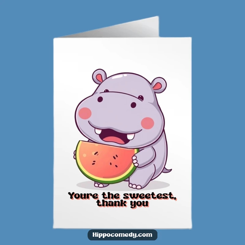 Free Printable Thank You Card: Happy Hippo Fruit Lover, Kind Downloadable Greeting