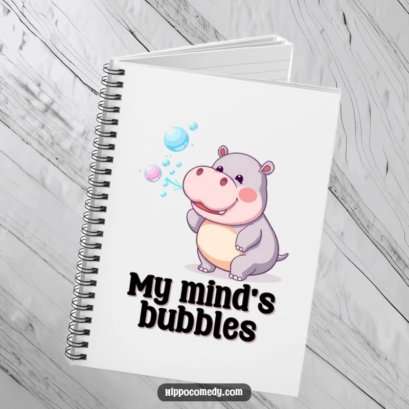 Funny Notebook: Cover features a playful hippopotamus blowing a stream of vibrant rainbow bubbles.