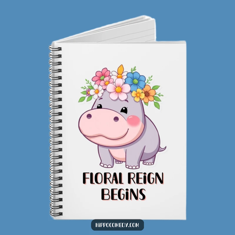 Funny Hippo Flower Crown Notebook - Jot Down Ideas with Royal Flair