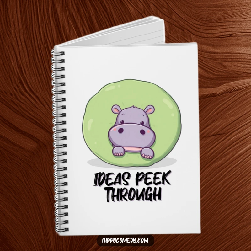 Funny Notebook: Cover features a curious hippopotamus peeking from behind a large, round lily pad.