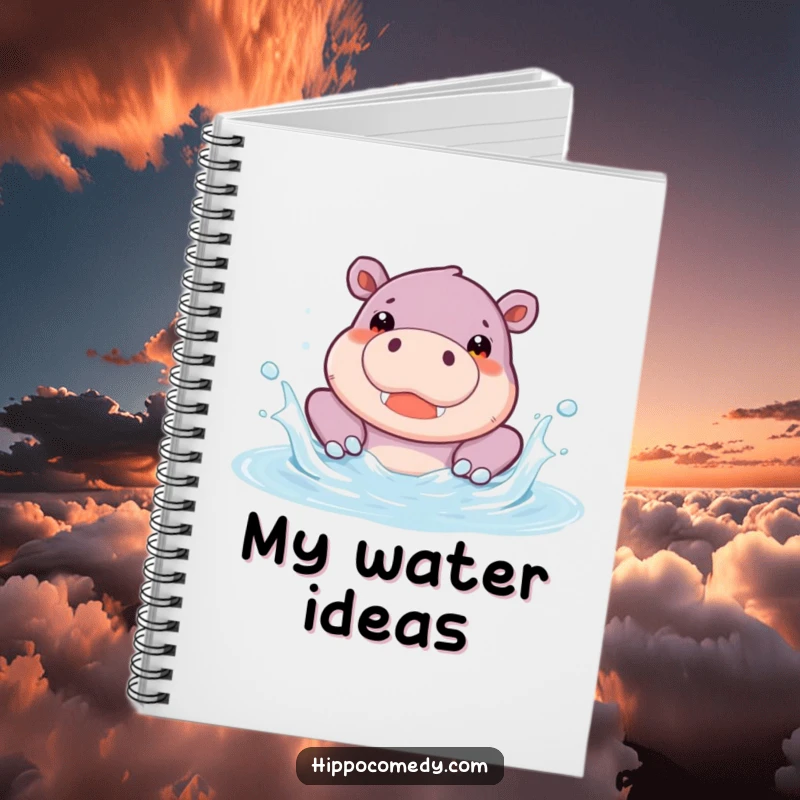 Funny Hippo Pool Notebook with a cute hippopotamus character splashing joyfully in a pool. Ideal for writing, drawing, and organizing thoughts with a splash of fun.
