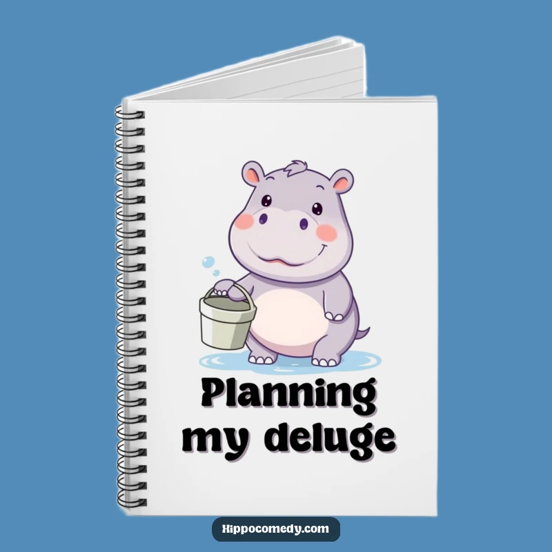 Funny kawaii hippo notebook, a playful gift for writers, featuring a hippo ready for a water fight.