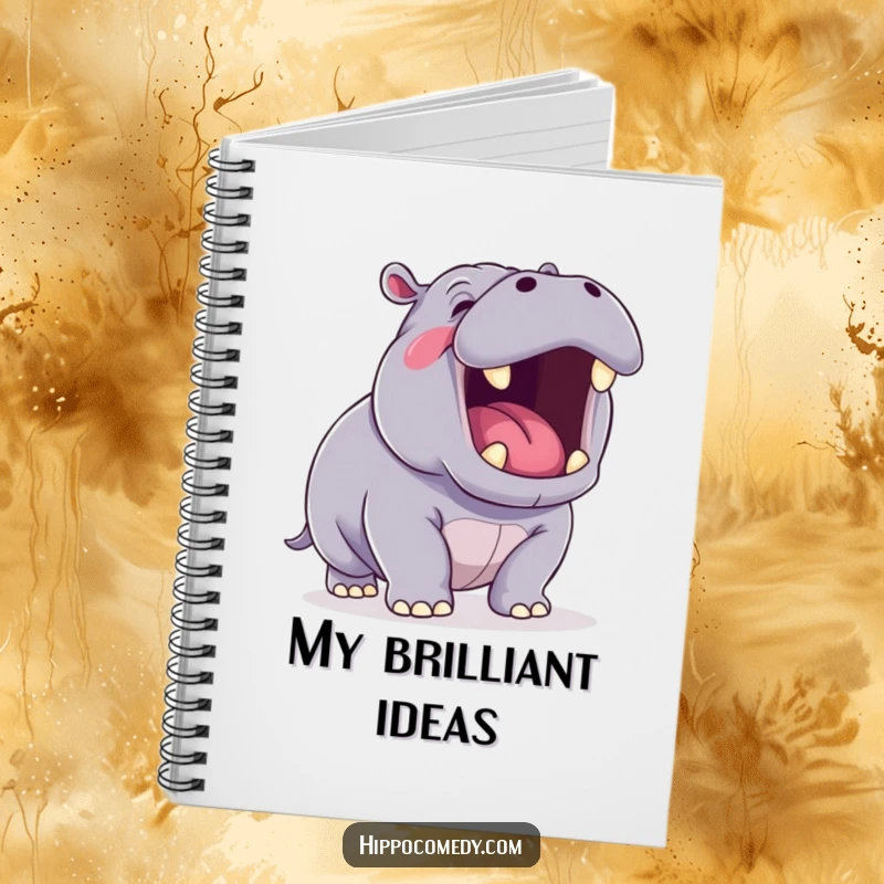 Funny Yawning Hippo Notebook showcasing a kawaii hippopotamus yawning, perfect for notes, doodles, and journaling with a touch of humor.