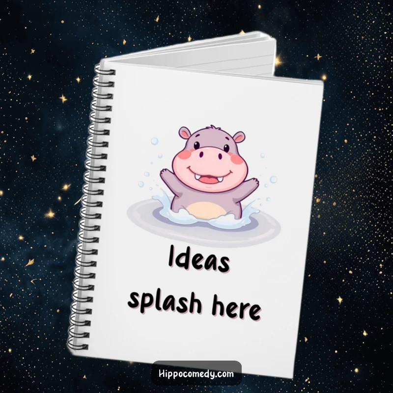 Funny Notebook: A cute hippopotamus joyfully splashing in a bubbly puddle, inspiring creative thoughts and happy journaling.