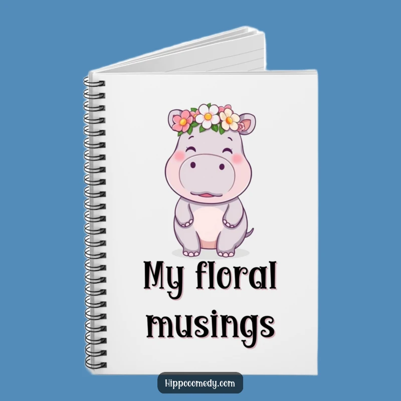 Funny Kawaii Hippo Flower Crown Kiss Notebook - Cute Journaling Gift