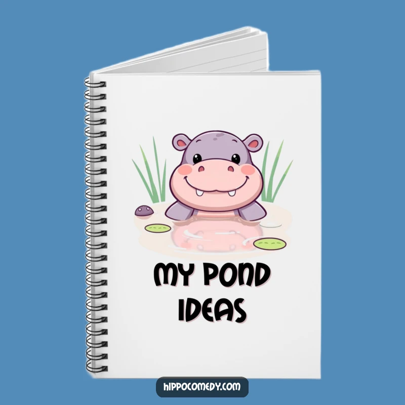 Funny Kawaii Hippo Pond Smile Notebook - Cute Journaling Gift