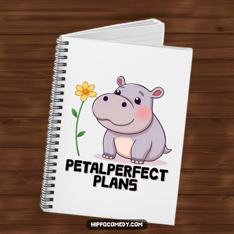 Funny Notebook: A playful hippopotamus balancing a flower on its nose, inspiring creative thoughts and delicate journaling.