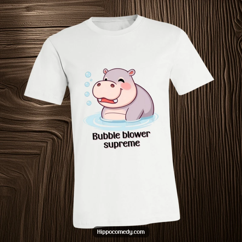 Funny T-Shirt: A giggling hippopotamus blowing bubbles in the water, showcasing a moment of pure, carefree joy.