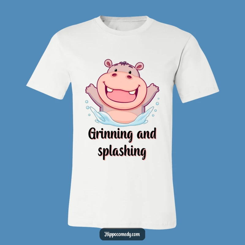 Funny Chubby Hippo T-Shirt: Hilarious Grin and Splash Tee